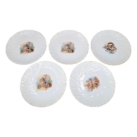 Antique Victoria Carlsbad Austria Cherub Plate LOT OF 5 Gold Trim 7" - Picture 1 of 13